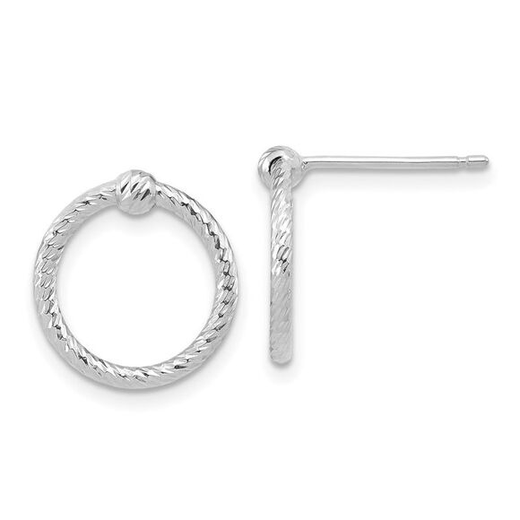 Kazi Luxury 14k White Gold Polished & D/C Twisted Circle Post Earrings
